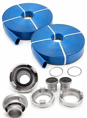Scule pentru gradinarit - Furtun apa pompieri cauciucat 200m 2 tol cu set complet adaptoare si conectori (KD779 + TA523)