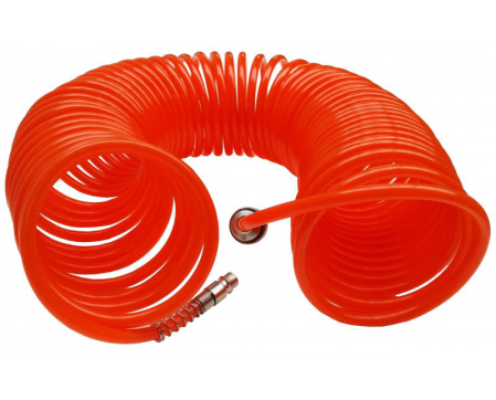 Scule pneumatice - Furtun spiralat pentru aer comprimat 6x8 mm, 15 m, cu cuple rapide Euro (V81351)
