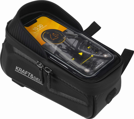 Altele - Geanta bicicleta impermeabila pentru telefon cu fixare velcro si compartiment depozitare (KD10886)