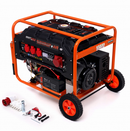 Generatoare si motoare - Generator curent 5.5kW 5500W 230V-380V 12V+pornire electrica la cheie+maner si roti motor benzina 15CP (KD165)
