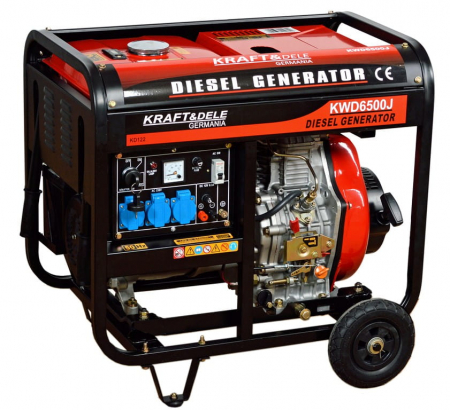 Generatoare / motoare benzina - Generator curent 6.5kW 6500W 230V 12V+pornire la cheie+roti si maner motor diesel 10CP (KD122-)