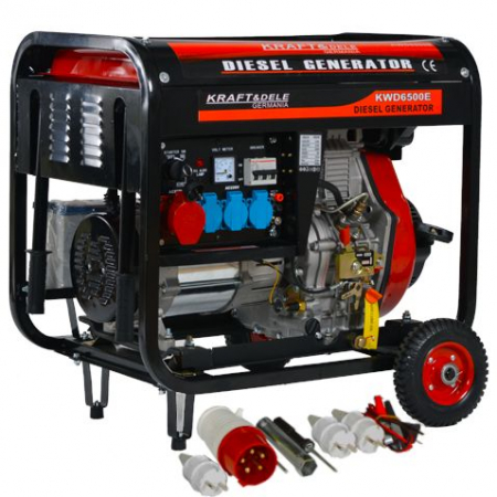 Generatoare / motoare benzina - Generator curent 6.5kW 6500W 230V-380V 12V+PORNIRE LA CHEIE+ROTI motor motorina 10CP (KD120)