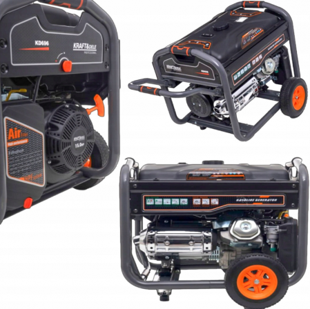 Generatoare si motoare - Generator curent 7kW 7000W 2x230V12V+pornire electrica la cheie+roti si maner motor benzina 15CP (KD696)