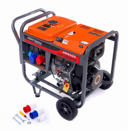 Generatoare / motoare benzina - Generator curent 8kW 8000W 230V-380V 12V+pornire electrica +roti si maner, motor diesel 10.8CP (KD126-)