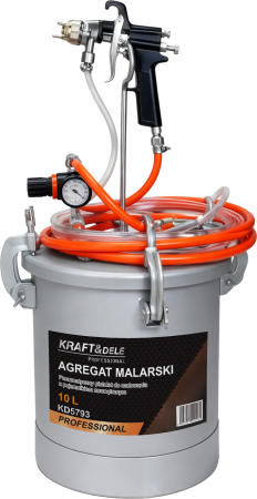 Altele - Pistol vopsit cu rezervor vas sub presiune 10L , duza 2.0 mm, rezervor otel, furtunuri 2.9 m, regulator presiune (KD5793)