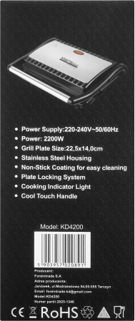 Gratar electric 2200W cu placi antiaderente si carcasa inox pentru sandvisuri si carne (KD4200) [12]