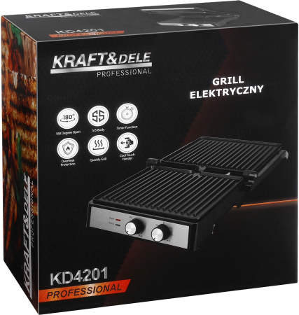 Gratar electric 2400W cu placi antiaderente deschidere 180° si tava colectare grasime (KD4201) [10]