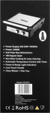 Gratar electric 2400W cu placi antiaderente deschidere 180° si tava colectare grasime (KD4201) [12]
