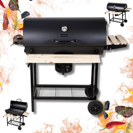 Altele - Gratar mare pe carbuni cu capac, termometru, rafturi si roti, 70 x 35 cm (KB-9033)