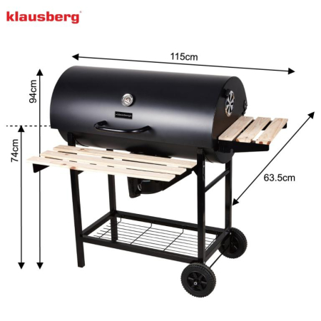 Gratar mare pe carbuni cu capac, termometru, rafturi si roti, 70 x 35 cm (KB-9033) [12]