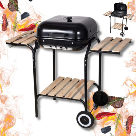 Altele - Gratar pe carbuni cu capac, rafturi si roti, 96 x 49 x 84 cm (KH-2034)