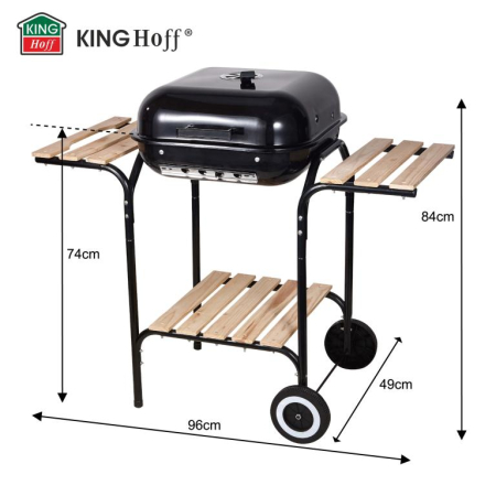 Gratar pe carbuni cu capac, rafturi si roti, 96 x 49 x 84 cm (KH-2034) [3]