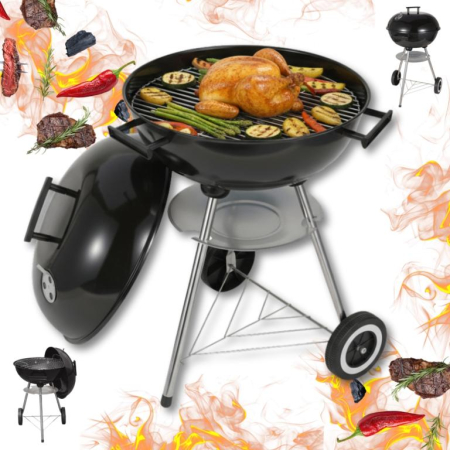 Altele - Gratar pe carbuni cu capac si roti, gratar Ø41 cm (KH-2033)