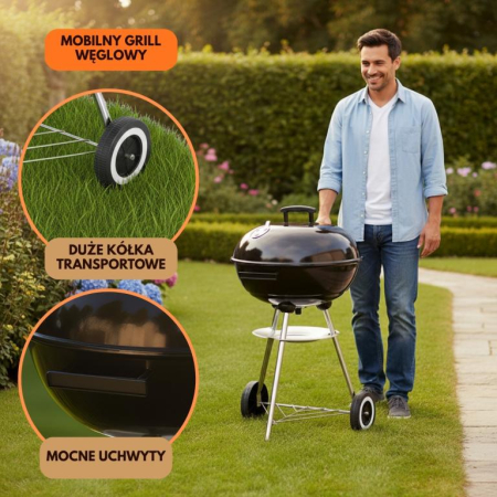 Gratar pe carbuni cu capac si roti, gratar Ø41 cm (KH-2033) [1]