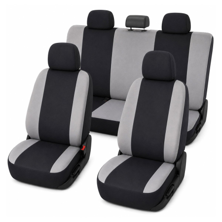 Altele - Huse auto universale pentru scaune, 8 piese, gri-negru, material textil (DISVF48)
