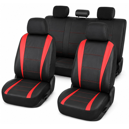 Altele - Huse scaune auto universale 8 piese, negru-rosu, piele ecologica (DISVF50)