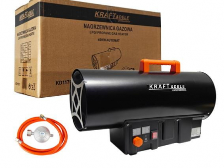 Incalzitoare arzatoare electrice / gaz / combustibil - Incalzitor industrial pe gaz tun aer cald caldura 40kW + Termostat + Reductor (KD11701)