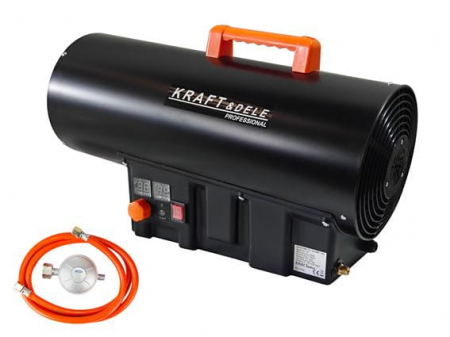 Incalzitoare arzatoare electrice / gaz / combustibil - Incalzitor industrial pe gaz tun aer cald caldura 45kW + Termostat + Reductor (KD11706)