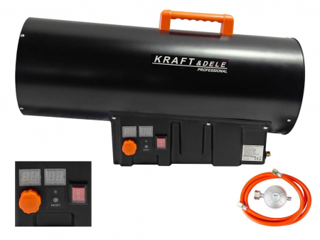 Incalzitoare arzatoare electrice / gaz / combustibil - Incalzitor industrial pe gaz tun aer cald caldura 60kW + Termostat + Reductor (KD11702)