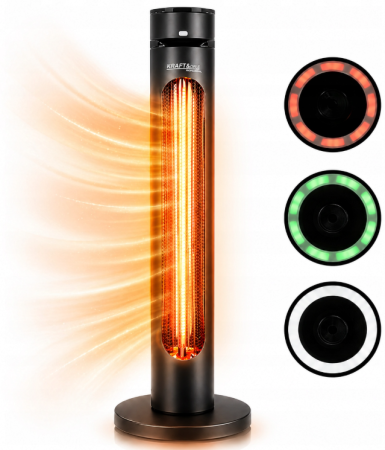 Incalzitoare arzatoare electrice / gaz / combustibil - Incalzitor radiant electric 2500W fibra carbon IP65 telecomanda oscilatie 8 trepte LED (KD6502)