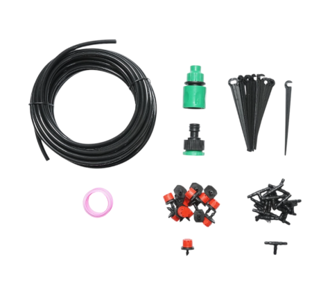 Produse noi (necategorizate) - Kit complet irigare prin picurare cu furtun 10m, duze, conectori, tije de fixare 49 piese (DISPH43)