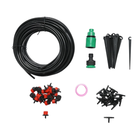 Produse noi (necategorizate) - Kit complet irigare prin picurare cu furtun 15.5m, duze, conectori, tije de fixare 64 piese (DISPH44)