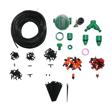Produse noi (necategorizate) - Kit complet irigare prin picurare si pulverizare cu furtun 41m, temporizator, duze, conectori, tije de fixare 147 piese (DISPH49)