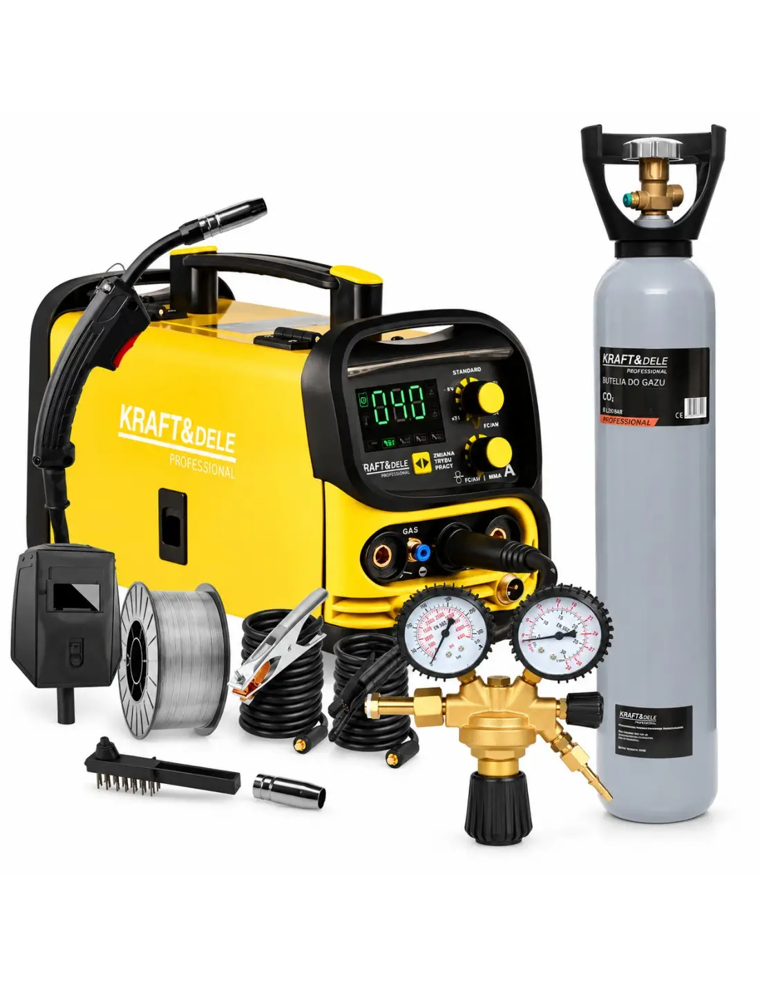 Aparate sudura - Kit pachet aparat, invertor sudura + butelie + regulator gaz MIG MMA TIG 220A sarma flux fara gaz (KD1882+(2))