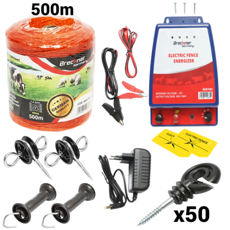 Kit pachet complet gard electric 12 / 220V 3.5 Joule fir 500m 50 izolatori (BK87115) [19]