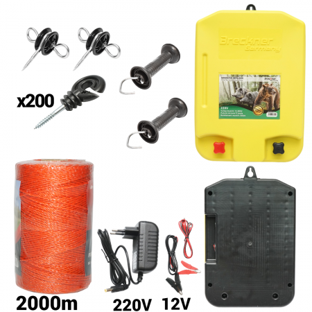 Pachete/kit-uri gard electric - Kit pachet gard electric 11 Joule 12 220V fir 2000m 200 izolatori (DISPK76-2000-01)