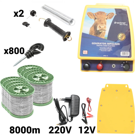 Gard electric - pachete si accesorii - Kit pachet gard electric 12 Joule 12 220V sarma 150 kg 0.4 Ohm 8000m 800 izolatori (BK87122-8000S13-01)