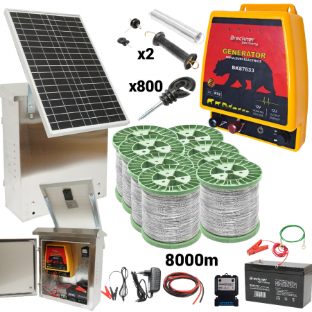 Pachete/kit-uri gard electric - Kit pachet gard electric 12 Joule sarma 150 kg 0.12 ohm 12 220V 8000m cu kit fotovoltaic panou solar 30W baterie 12V 12Ah cutie din inox (BK87633-8000S(-30W-12Ah))