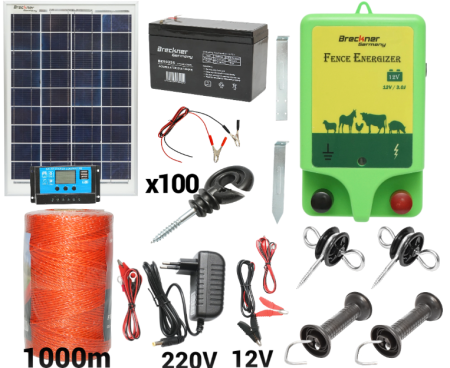 Pachete/kit-uri gard electric - Kit pachet gard electric 3 Joule 12 220V cu kit fotovoltaic panou solar baterie 7ah 1000m (BK87127-1000-03-7ah)