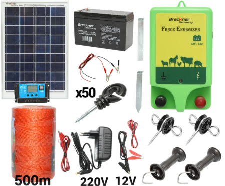 Pachete/kit-uri gard electric - Kit pachet gard electric 3 Joule 12 220V cu kit fotovoltaic panou solar baterie 7ah 500m (BK87127-500-03-7ah)
