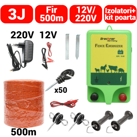 Pachete/kit-uri gard electric - Kit pachet gard electric 3 Joule 12 220V fir 500m 50 izolatori (BK87127-500-01)