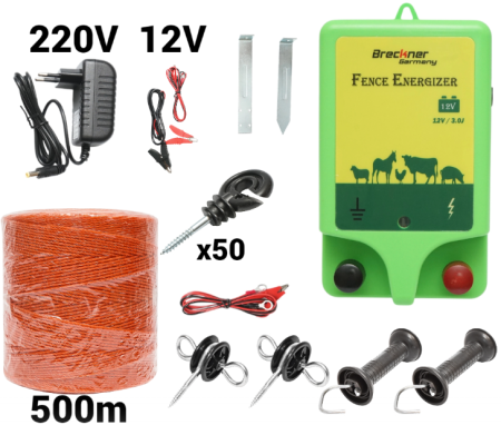 Pachete/kit-uri gard electric - Kit pachet gard electric 3 Joule 12 220V fir 500m 50 izolatori (BK87127-500-01)