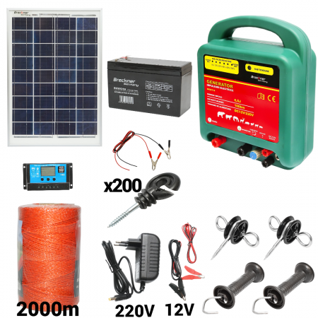 Pachete/kit-uri gard electric - Kit pachet gard electric 6.5 Joule 12 220V panou baterie 7ah fir 2000m (BK92718-2000-03-7Ah)