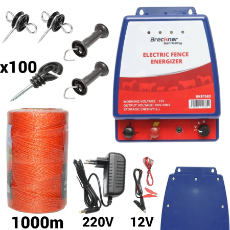Pachete/kit-uri gard electric - Kit pachet gard electric 6 Joule 12 220V fir 1000m 100 izolatori (TH87583/BK87583-1000-01)