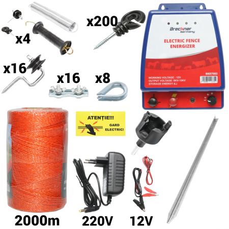 Pachete/kit-uri gard electric - Kit pachet gard electric 6 Joule 12 220V fir 2000m 200 izolatori + accesorii (BK87583-2000-04-01)