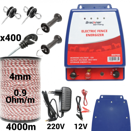 Pachete/kit-uri gard electric - Kit pachet gard electric 6 Joule 12 220V fir 4000m 400 izolatori (BK87583-4000-4mm)