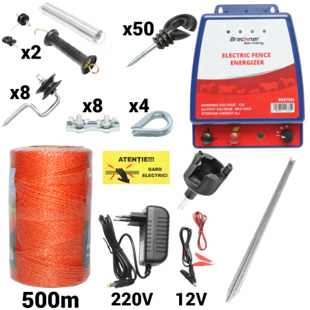 Pachete/kit-uri gard electric - Kit pachet gard electric 6 Joule 12 220V fir 500m 50 izolatori + accesorii (BK87583-500-04-01)