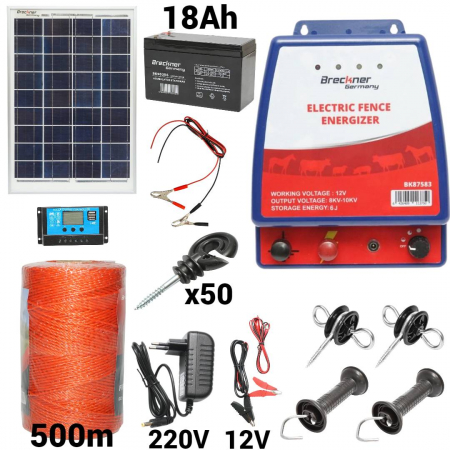 Gard electric - pachete si accesorii - Kit pachet gard electric 6 Joule 12 220V panou baterie 18ah 500m (BK87583-500-20W-18ah)