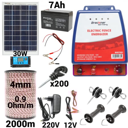 Pachete/kit-uri gard electric - Kit pachet gard electric 6 Joule 12 220V panou baterie 7ah 2000m (BK87583-2000-4mm-30W-7ah)