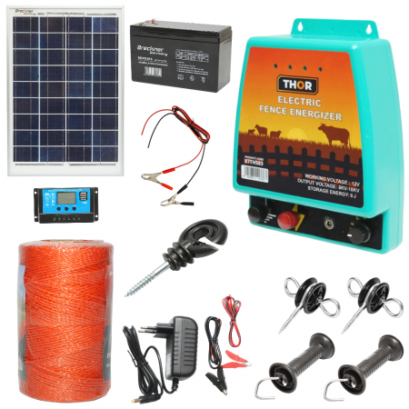 Pachete/kit-uri gard electric - Kit pachet gard electric 6 Joule 12 220V panou baterie 7ah fir 1000m (87TH583-1000-03-7ah)