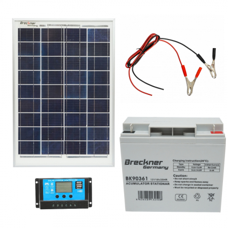 Sistem alimentare (panou, baterie, adaptor 220V) - Kit panou solar 10W + baterie 18ah gard electric 12V 220V (10W+18ah)