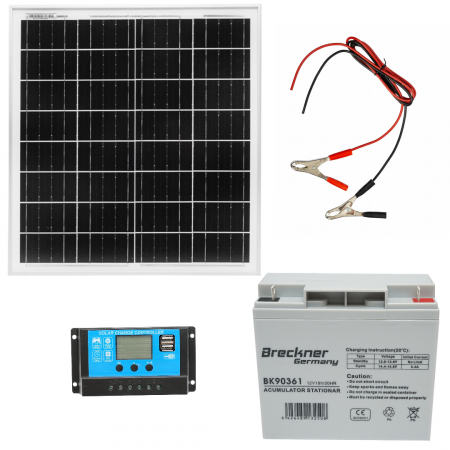Sistem alimentare (panou, baterie, adaptor 220V) - Kit panou solar 30W + baterie 18ah gard electric 12V 220V (30W+18ah)