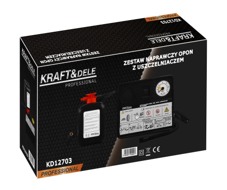 Kit reparare anvelope cu compresor 12V si lichid etansant 450 ml (KD12703) [13]