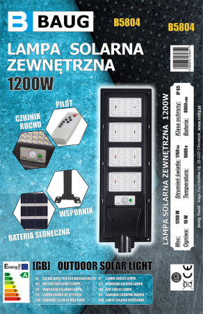 Lampa LED solara exterior 1200W cu senzor telecomanda baterie 8Ah + suport (B5804) [9]