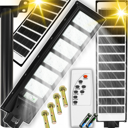 Sursa lumina - Lampa LED solara exterior 2200W cu senzor telecomanda baterie 12Ah + suport (B5806)