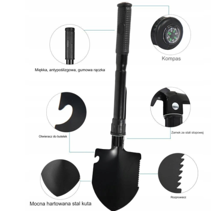 Lopata pliabila multifunctionala 4 in 1 pentru camping, cu tarnacop, fierastrau si desfacator de sticle (V86627) [14]